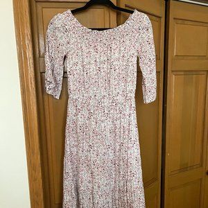 Women's Off-the-Shoulder Floral Midi Dress - Old Navy - Cream/Rust XS
